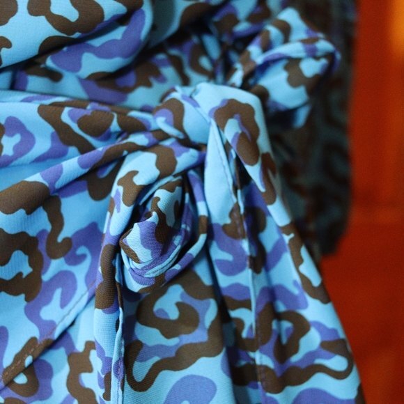 Vintage Royal Blue Black Floral Print Long Sleeve Knee Length Dress 1980s USA - Picture 13 of 15